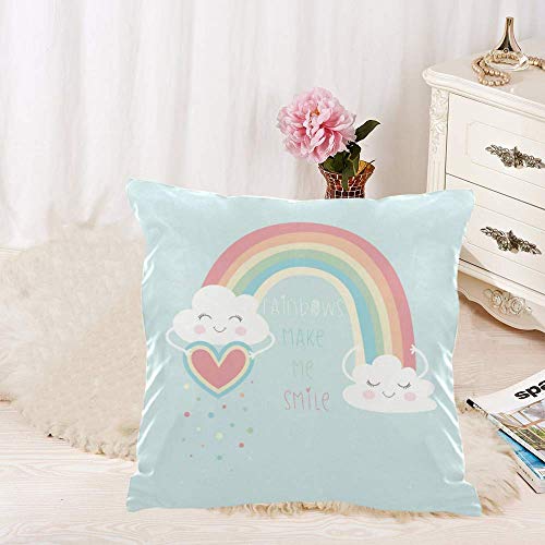 Elsaone Cute Rainbow and Clouds Fashion Slogan Decor Cojín Decorativo Funda de Almohada Funda de 18x18 Pulgadas / 45x45 cm, Protector de Funda de Almohada con Cremallera Cuadrada