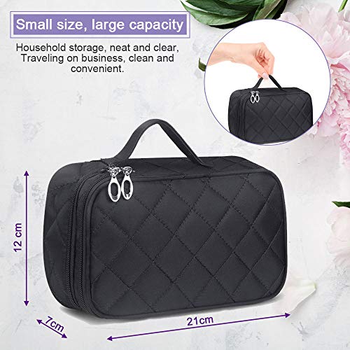 EMAGEREN Bolsa de Maquillaje con Espejo para Mujer Bolsa de Cosmetico para Viaje Bolsa de Maquillaje Pequeñas Neceser de Maquillaje para Mujer Bolsa de Aseo de Double Capas, 20 * 12 * 8 cm, Negro