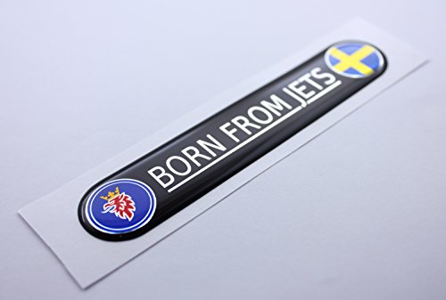 Emblema de SAAB Born from Jets a Todo Color y Cromado con el Griffin en Azul y la Bandera de Suecia, Adhesivo 3D en la Parte Posterior