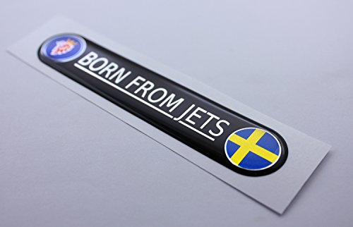 Emblema de SAAB Born from Jets a Todo Color y Cromado con el Griffin en Azul y la Bandera de Suecia, Adhesivo 3D en la Parte Posterior