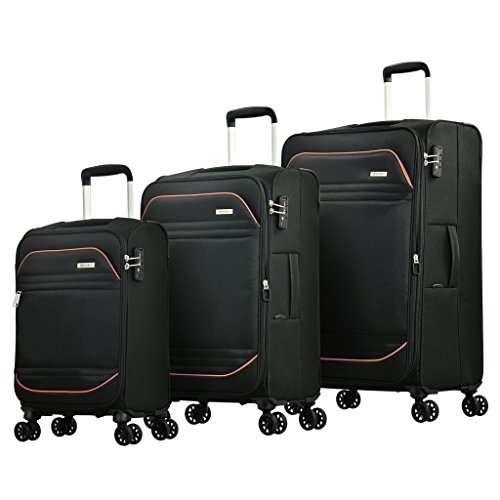 Eminent Juego de Maletas Barcelona Ultra Ligeras y Blandas 3 Piezas de Equipaje con 4 Dobles Ruedas 360° Candado TSA y Compartimento Extensible Maleta de Viaje Negro