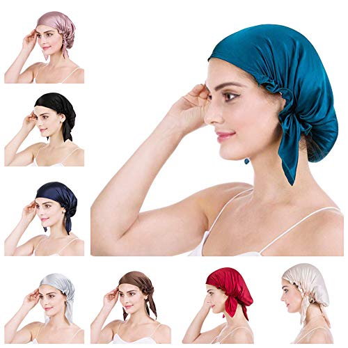 Emmet Gorro de Dormir Mujer Pura Seda Sombrero para Dormir elástico Hace Que tu Cabello se Sienta Sedoso y Mantiene el Estilo (Azul Pavo Real, Talla única)