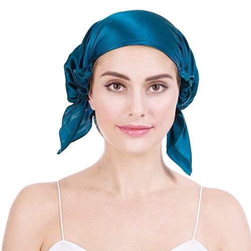 Emmet Gorro de Dormir Mujer Pura Seda Sombrero para Dormir elástico Hace Que tu Cabello se Sienta Sedoso y Mantiene el Estilo (Azul Pavo Real, Talla única)