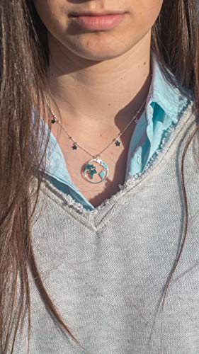 EMPATHY JEWELS Collar Mundo de Plata de Ley con Cadena de Plata 42 cm- Gargantillas Mujer con Colgante de Plata Mapa Mundi - Collar Mujer Plata Globo Terraqueo para Regalos Originales Mujer - Regalos
