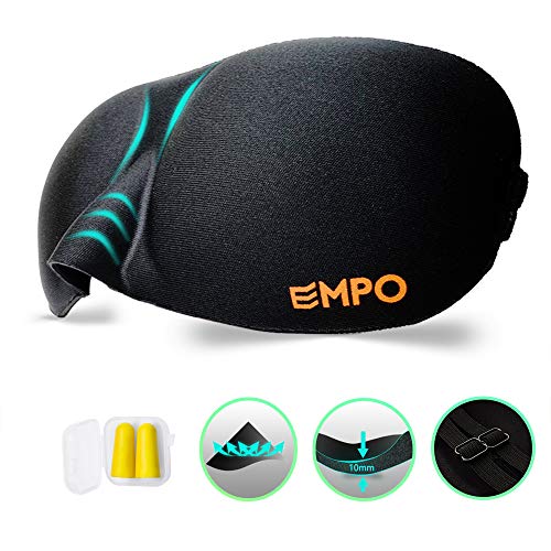 EMPO Máscara para Dormir Máscara para los Ojos Cubierta de Espuma Inteligente Blanda con Tapones para los oídos Gratis – Ultra Liviana y cómoda, Permite pestañear y Respirar libremente