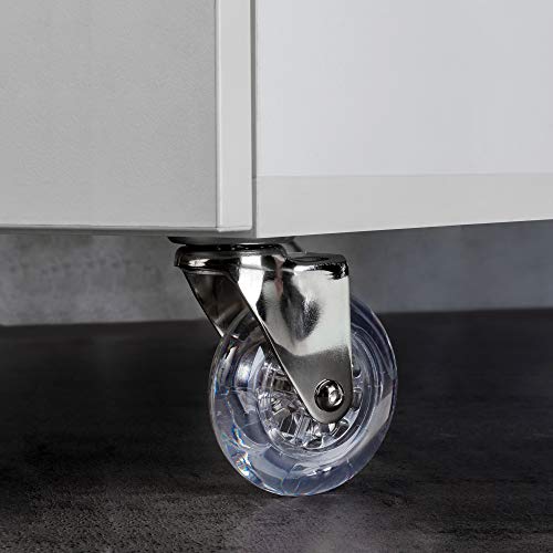 Emuca 2036120 Lote de 4 ruedas pivotantes transparentes para mueble 2 sin freno 75mm con placa de montaje y rodamiento de bolas, Diámetro 75 mm