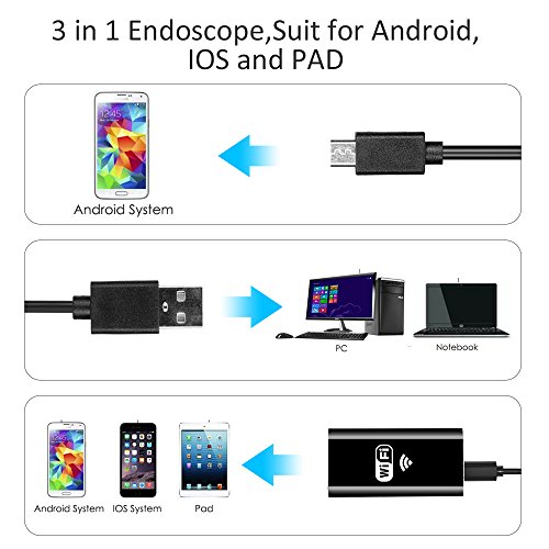 Endoscopio Inalámbrico, Cámara de Inspección WiFi Boroscopio 2.0 Megapíxeles 720P HD Impermeable Serpiente Cable Cámara con 8 LED Ajustable para Android iOS iPhone Mac Windows PC-5M