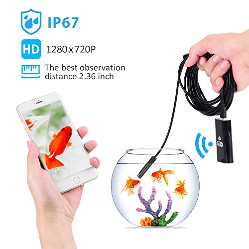 Endoscopio Inalámbrico, Cámara de Inspección WiFi Boroscopio 2.0 Megapíxeles 720P HD Impermeable Serpiente Cable Cámara con 8 LED Ajustable para Android iOS iPhone Mac Windows PC-5M