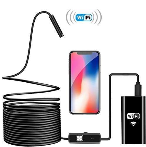 Endoscopio Inalámbrico, Cámara de Inspección WiFi Boroscopio 2.0 Megapíxeles 720P HD Impermeable Serpiente Cable Cámara con 8 LED Ajustable para Android iOS iPhone Mac Windows PC-5M