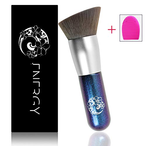 ENERGY Brochas De Maquillaje Kabuki Profesional - Pincel Facial Ideal Para La Aplicación De Bases De Maquillaje Liquido Tradicionales y Fluidas - con cepillo de silicona limpiador de huevo