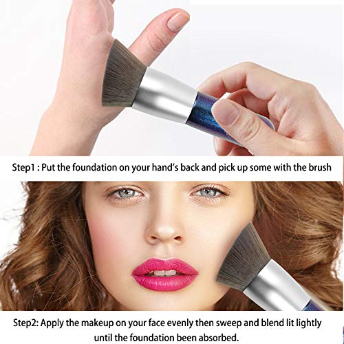 ENERGY Brochas De Maquillaje Kabuki Profesional - Pincel Facial Ideal Para La Aplicación De Bases De Maquillaje Liquido Tradicionales y Fluidas - con cepillo de silicona limpiador de huevo