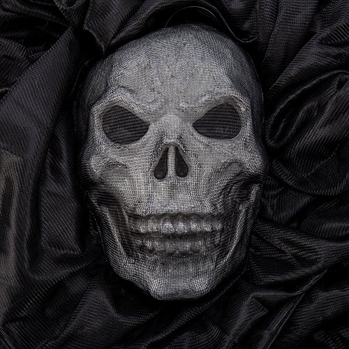 Enjoygoeu Halloween Decoraciones Exterior Colgantes Cortina Fantasma para Fiesta Esqueleto Demoniocon Diseño Calavera Gigante Colgar al Aire Libre Patio Holiday (Negro)