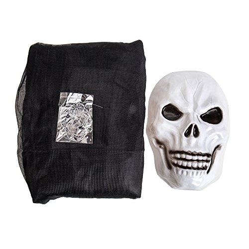 Enjoygoeu Halloween Decoraciones Exterior Colgantes Cortina Fantasma para Fiesta Esqueleto Demoniocon Diseño Calavera Gigante Colgar al Aire Libre Patio Holiday (Negro)