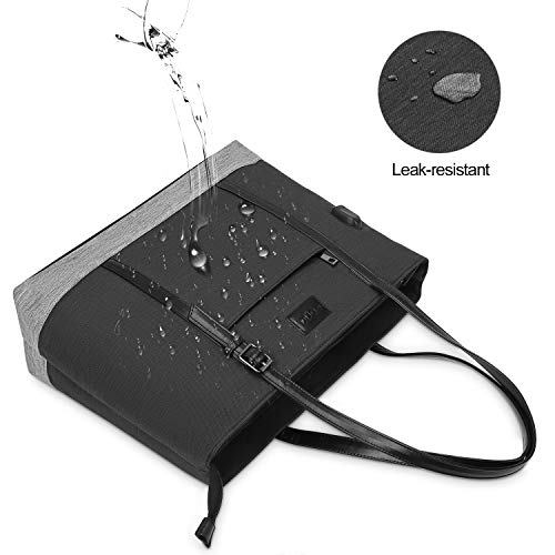 Eono 17.3 pulgadas Tote Bolsa,Bolso de Mano para Computadora Portátil con Puerto de Carga USB Funda Protectora de Hombro Liviano de Poliéster para Trabajo Negocios Escuela Colegio Viajes, Negro y Gris