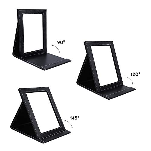 Eono by Amazon - Espejo Portátil de Maquillaje, Espejo Plegable de Viaje Pequeño de Escritorio Cuero PU, Espejos de Mano para maquillaje Fácil de Transportar para Viajar