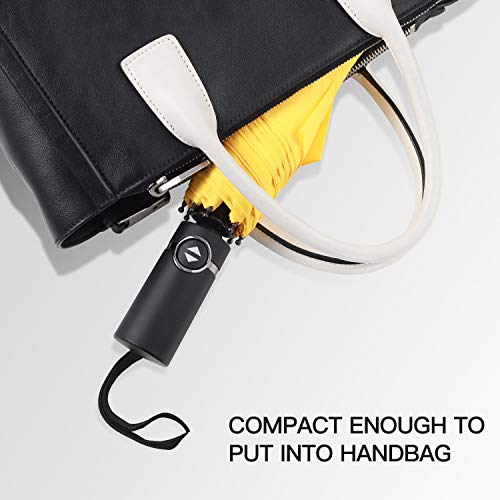 Eono by Amazon - Paraguas Plegable Automático Impermeable, Paraguas de Viaje Compacto a Prueba de Viento, Folding Umbrella, Recubrimiento de Teflón, Dosel Reforzado, Mango Ergonómico, Amarillo