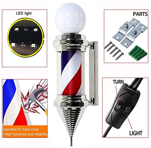 EOVL Poste De Barbero Pequeño Luminoso De Exteriores Poste De Peluqueria Barber Pole Exterior Led Light Para Peluquería Salón Tienda Firmar Pared- Montado Lámpara - Rojo Azul Y Blan