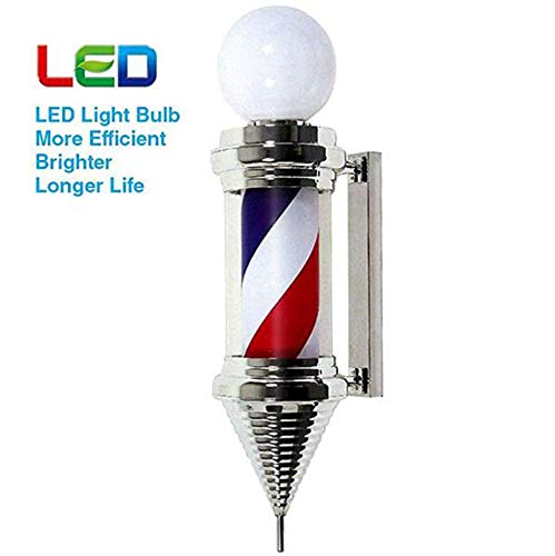 EOVL Poste De Barbero Pequeño Luminoso De Exteriores Poste De Peluqueria Barber Pole Exterior Led Light Para Peluquería Salón Tienda Firmar Pared- Montado Lámpara - Rojo Azul Y Blan