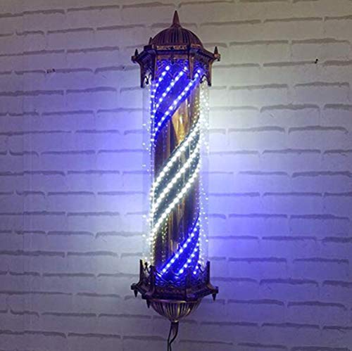 EOVL Poste De Barbero Pequeño Luminoso De Exteriores Poste De Peluqueria Barber Pole Exterior Led Light Para Peluquería Salón Tienda Firmar Pared- Montado Lámpara - Rojo Azul Y Blan