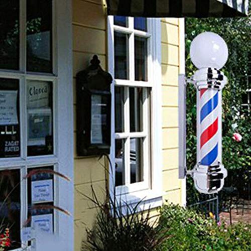 EOVL Poste De Barbero Pequeño Luminoso De Exteriores Poste De Peluqueria Barber Pole Exterior Led Light Para Peluquería Salón Tienda Firmar Pared- Montado Lámpara - Rojo Azul Y Blan