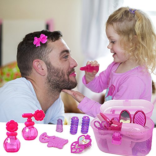 EQLEF® 4 + Girls Pink Simulación peluquería cosméticos belleza maleta juguete Set -17PCS Role-playing