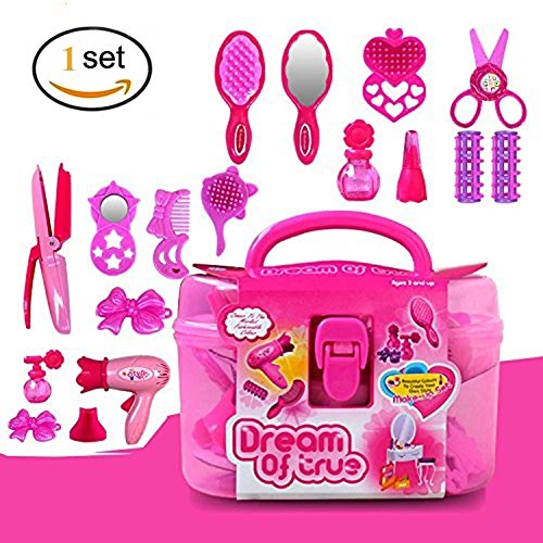 EQLEF® 4 + Girls Pink Simulación peluquería cosméticos belleza maleta juguete Set -17PCS Role-playing