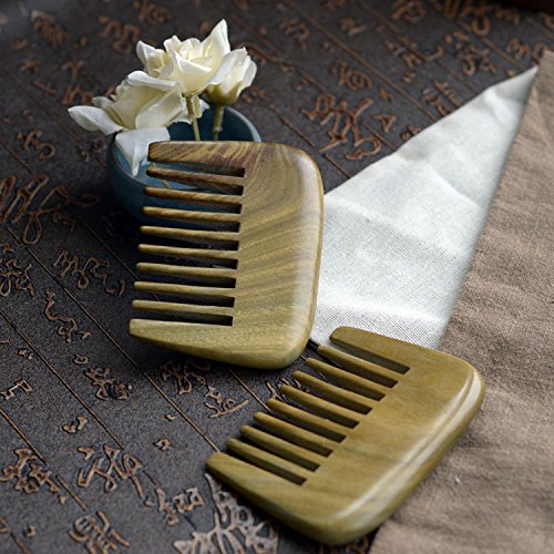EQLEF Peines Rizos Premium Natural Green Sandalwood Wide Tooth Peine no estática Hecha a Mano Mini Peinado de Pelo Rizado Peine de Bolsillo(Peine de Bolsillo)