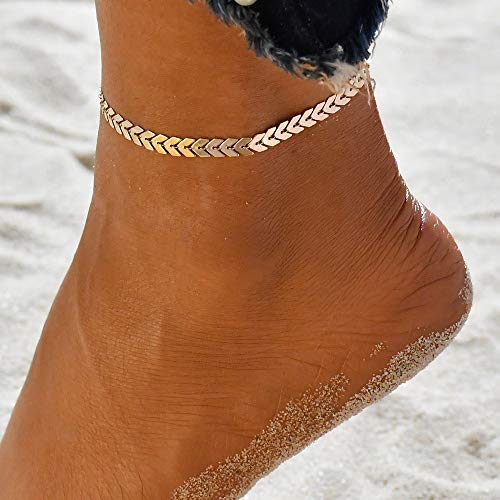 ERFHJ Summer Double Layers Gold Metal Shell Coconut Tree Tobilleras Femeninas Sandalias Descalzas Tobilleras de pie Pulseras de Tobillo en el pie, BB345