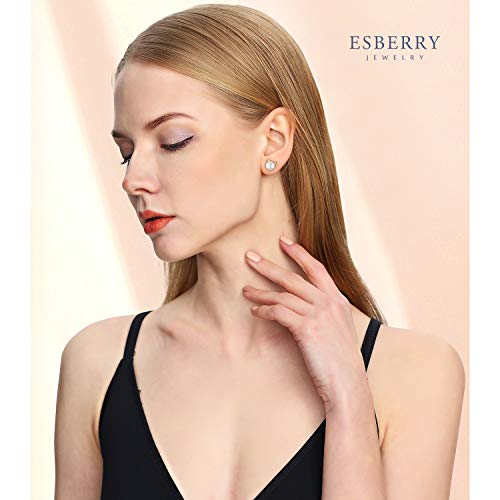 Esberry Pendientes de plata de ley 925 chapado en oro de 18 quilates con perlas blancas de agua dulce natural pendientes hipoalergénicos para mujeres y niñas