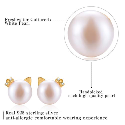 Esberry Pendientes de plata de ley 925 chapado en oro de 18 quilates con perlas blancas de agua dulce natural pendientes hipoalergénicos para mujeres y niñas