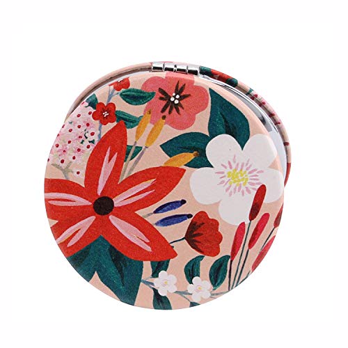 Espejo compacto pintado y prensado – flores rojas