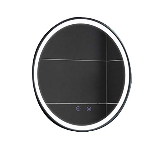 Espejo de baño Espejo de Baño LED Marco Negro Arte de Hierro Redondo Montado en La Pared Espejo De Vestir Interruptor Táctil/Antivaho, Luz Blanca Espejo de Maquillaje