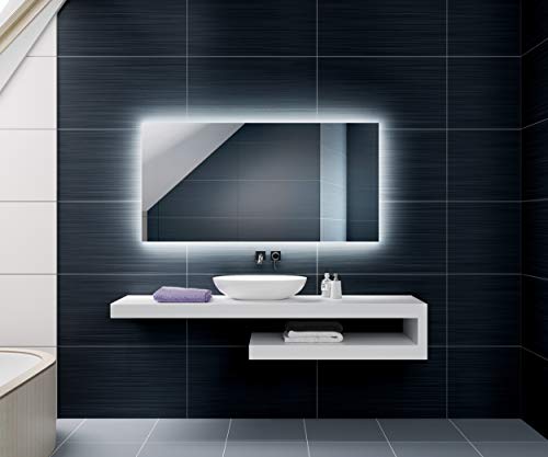 Espejo de baño moderno e iluminado, fabricado a medida con marco luminoso LED