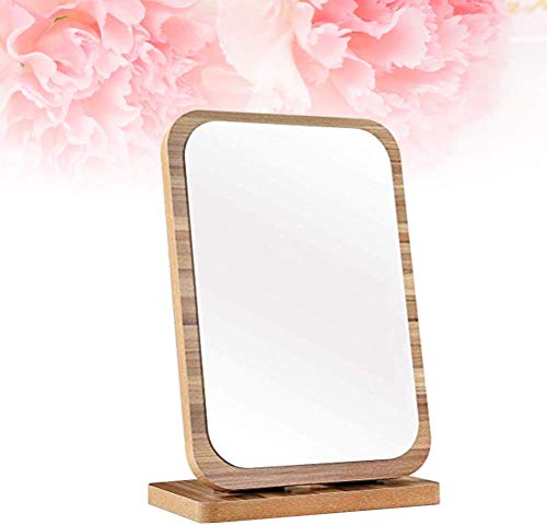 Espejo de tocador de madera espejo de maquillaje de escritorio espejo cosmético HD espejo (rectángulo de madera)