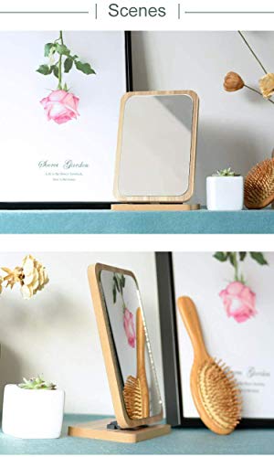 Espejo de tocador de madera espejo de maquillaje de escritorio espejo cosmético HD espejo (rectángulo de madera)