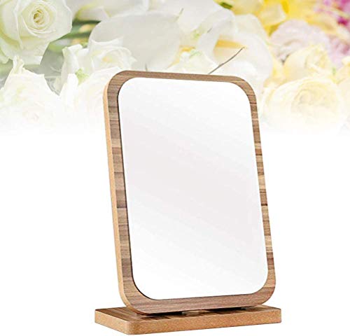 Espejo de tocador de madera espejo de maquillaje de escritorio espejo cosmético HD espejo (rectángulo de madera)