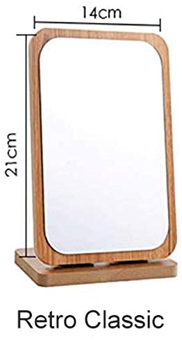 Espejo de tocador de madera espejo de maquillaje de escritorio espejo cosmético HD espejo (rectángulo de madera)