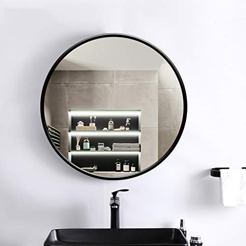 Espejo montado en la Pared Marco de Metal Negro Redondo Espejo HD Maquillaje Baño Espejo de Pared con un Kit Completo Creativo Moderno Diámetro 30cm-80cm