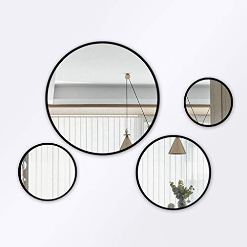 Espejo montado en la Pared Marco de Metal Negro Redondo Espejo HD Maquillaje Baño Espejo de Pared con un Kit Completo Creativo Moderno Diámetro 30cm-80cm