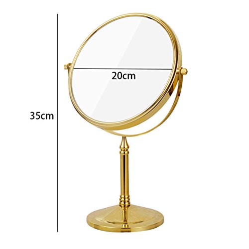 Espejo para maquillarse DBL Brass Cosmetic Mirror 3X Magnification Desktop Espejo de vanidad de Doble Cara Circular 360 ° Rotación HD Princess Mirror Travel Espejo de Afeitar portátil (Gold)