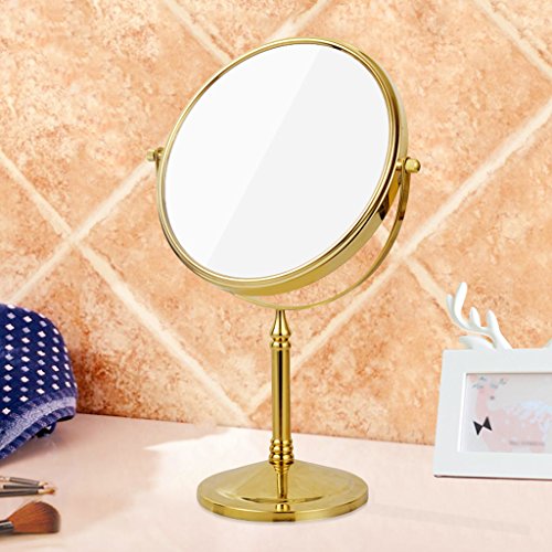 Espejo para maquillarse DBL Brass Cosmetic Mirror 3X Magnification Desktop Espejo de vanidad de Doble Cara Circular 360 ° Rotación HD Princess Mirror Travel Espejo de Afeitar portátil (Gold)