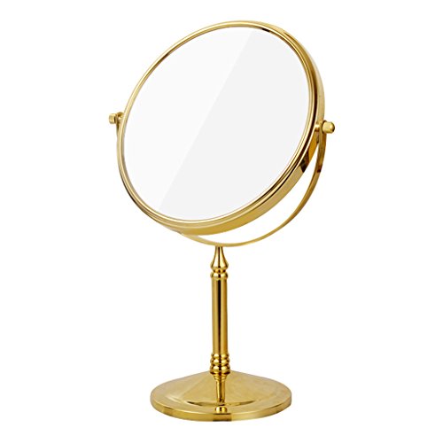Espejo para maquillarse DBL Brass Cosmetic Mirror 3X Magnification Desktop Espejo de vanidad de Doble Cara Circular 360 ° Rotación HD Princess Mirror Travel Espejo de Afeitar portátil (Gold)