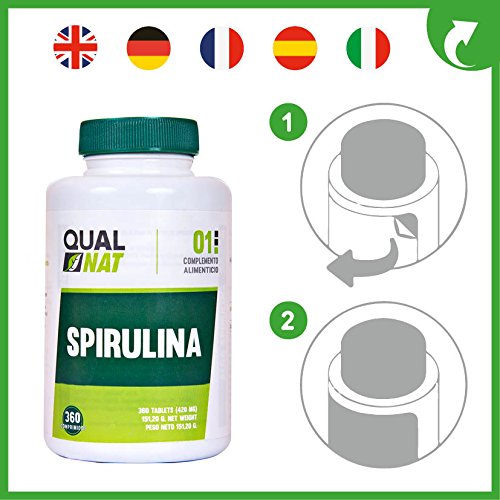 Espirulina Comprimidos | Saciante + Proteina + Vitaminas | Más Energía y Vitalidad | Mejora tú Rendimiento Deportivo |100% Natural | Spirulina 360 Comprimidos- Qualnat
