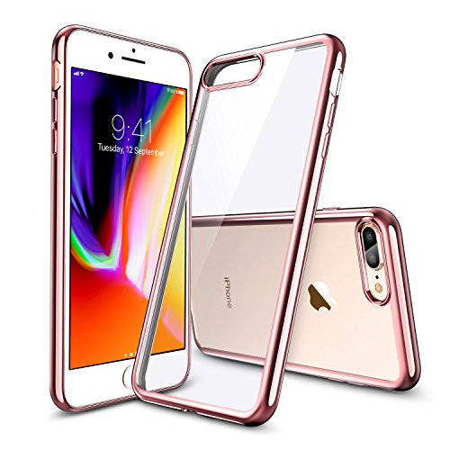 ESR Funda para iPhone 8 Plus/ 7 Plus Transparente Suave TPU Gel [Protección a Bordes y Cámara] [Compatible con Carga Inalámbrica] para iPhone 7 Plus iPhone 8 Plus 5.5" 2017- Oro Rosa