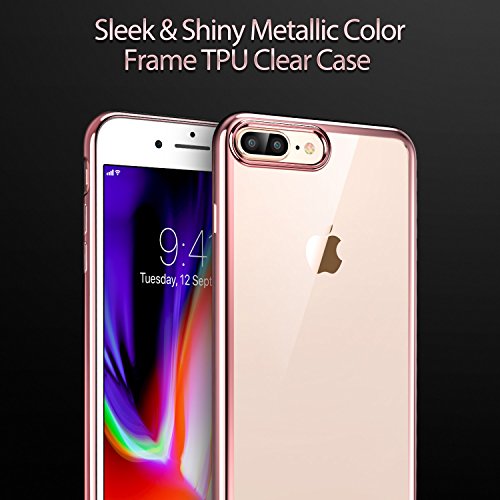 ESR Funda para iPhone 8 Plus/ 7 Plus Transparente Suave TPU Gel [Protección a Bordes y Cámara] [Compatible con Carga Inalámbrica] para iPhone 7 Plus iPhone 8 Plus 5.5" 2017- Oro Rosa
