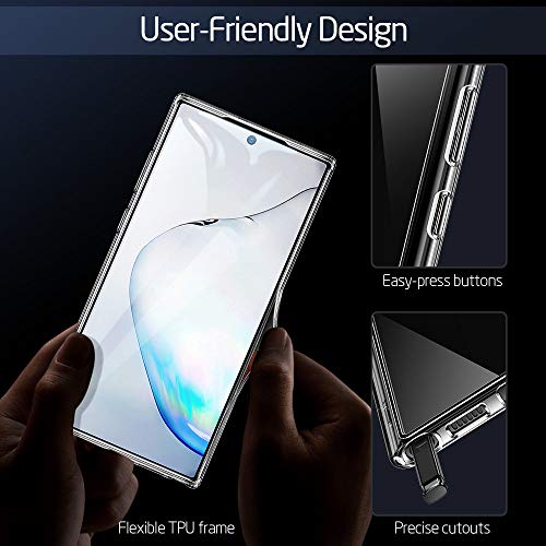 ESR Funda para Samsung Note 10 Plus/10+/5G de Cristal Templado, Replica Parte Trasera de Cristal, Resistente a arañazos, Borde Suave de Silicona para Samsung Galaxy Note 10 Plus/10+ Transparente