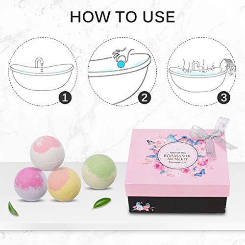 Essort Set de Regalo de Bombas de Baño, Regalo de San Valentín, 4 × 100g Aromaterapia de Baño Bolas Bath Bombs Efervescentes, Sal Bombas de Baño, Idea de Regalo para Mamá y Novia