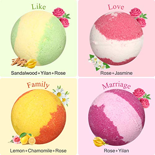 Essort Set de Regalo de Bombas de Baño, Regalo de San Valentín, 4 × 100g Aromaterapia de Baño Bolas Bath Bombs Efervescentes, Sal Bombas de Baño, Idea de Regalo para Mamá y Novia