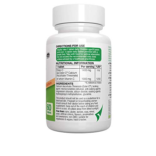 Ester-C 1400mg, Vitamina C 1000mg de alta absorción, 24 horas de soporte al sistema inmunológico, vegan, 60 comprimidos