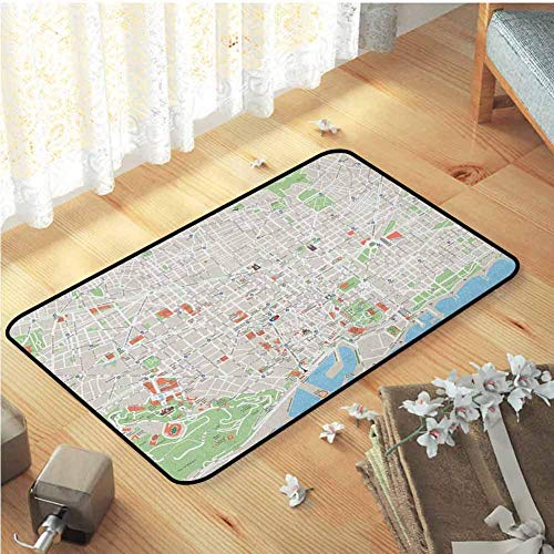 Estera de bar, alfombra de sala de conferencias de diseño decorativo atrapa suciedad, polvo, nieve y barro | Mapa Mapa de Barcelona Calles de la ciudad Parques Subdistritos Puntos de interés Beige Ver